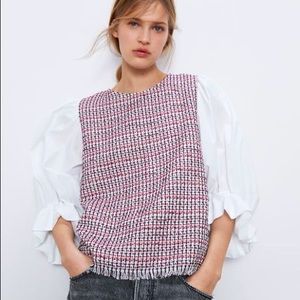 NWT Zara contrast tweed blouse size S
